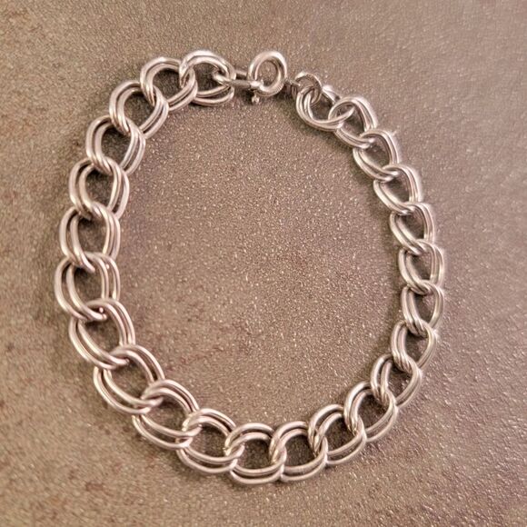 Vintage Sterling Double Curb Charm Bracelet - Picture 5 of 8